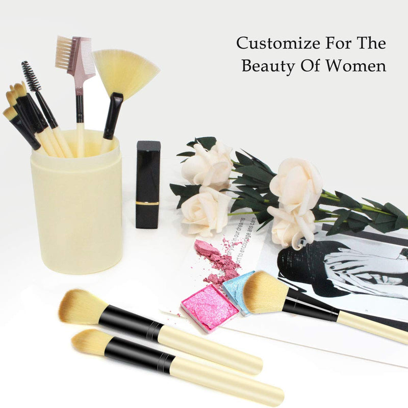 [Australia] - Makeup Brush Sets - 12 Pcs Makeup Brushes for Foundation Eyeshadow Eyebrow Eyeliner Blush Powder Concealer Contour Beige 