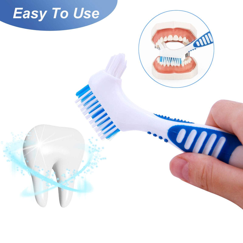 [Australia] - Premium Denture Cleaning Brush Set with Multi-Layered Bristles & Ergonomic Rubber Handle, Portable Denture Double Sided Brush for False Teeth Cleaning, 3 Pieces (Blue, Orange, Purple) 