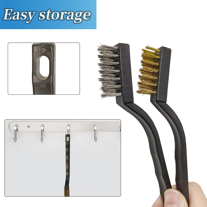 [Australia] - 12 Pieces Wire Bristle Scratch Brush Set Mini Brass Wire Brush Metal Detail Brushes Curved Handle Brushes for Cleaning Stain Welding Slag and Rust (Stainless Steel + Brass) 