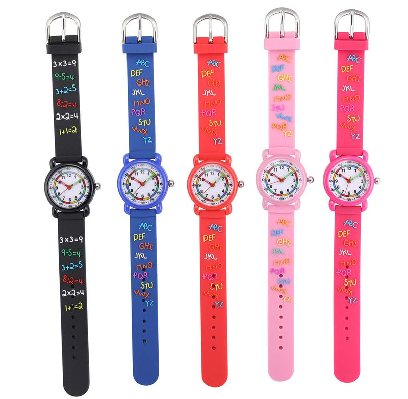 [Australia] - Jewtme Cute Toddler Children Kids Watches Ages 3-8 Analog Time Teacher 3D Silicone Band Cartoon Watch for Little Girls Boys Arithmetic-Black 
