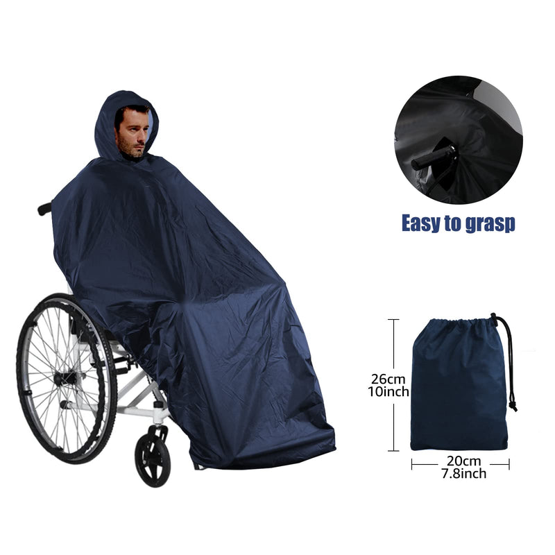 [Australia] - Anyoo Waterproof Wheelchair Poncho Cover Lightweight Rain Poncho Cape Shield with Elastics Provide Dry Protection for Wheelchairs dark blue 