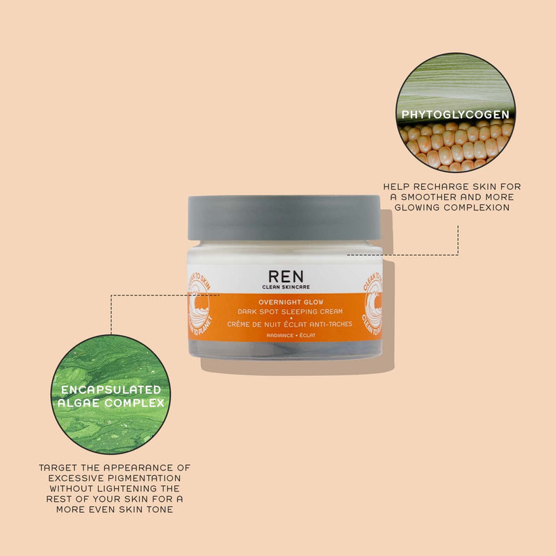 [Australia] - REN Clean Skincare Dark Spot Removal Overnight Cream - Proven to Reduce Hyperpigmentation with Natural Algae and Phytoglycogen - Cruelty Free & Vegan Hydrating Facial Moisturizer, 50 ml 