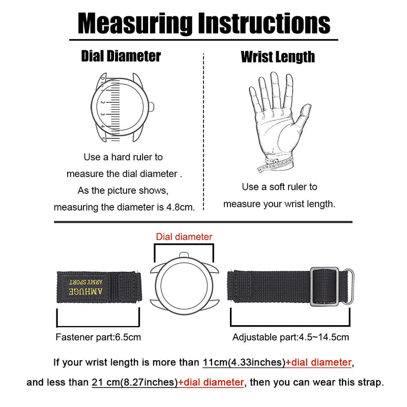 [Australia] - AMHUGE Hook&Loop Military Style Nylon Watch Strap Length Adjustable-Choice of Color & Width (18mm, 20mm, 22mm, 24mm)-Waterproof Sport Watch Band for Men or Women 18mm Black(plastic buckle) 
