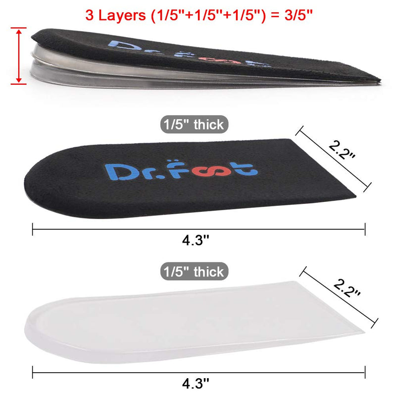 [Australia] - Dr.Foot Adjustable Orthopedic Heel Lift Inserts, Height Increase Insole for Leg Length Discrepancies, Heel Spurs, Heel Pain, Sports Injuries, and Achilles tendonitis (Black, 3 Layers) Black 3 Layers: Small-Women's 4.5-9.5|Men's 6-8.5 