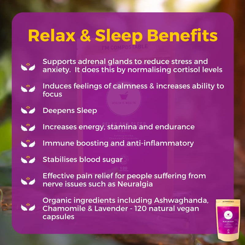 [Australia] - Organic Ashwagandha, Chamomile and Lavender - 120 Natural Capsules - Feel Calm, Lower Stress, Anxiety & Improved Sleep. Made by Health Is Wealth 