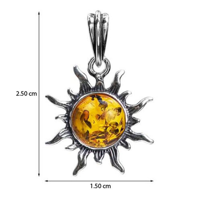 [Australia] - Light Amber Sterling Silver 925 Round Sun Pendant 