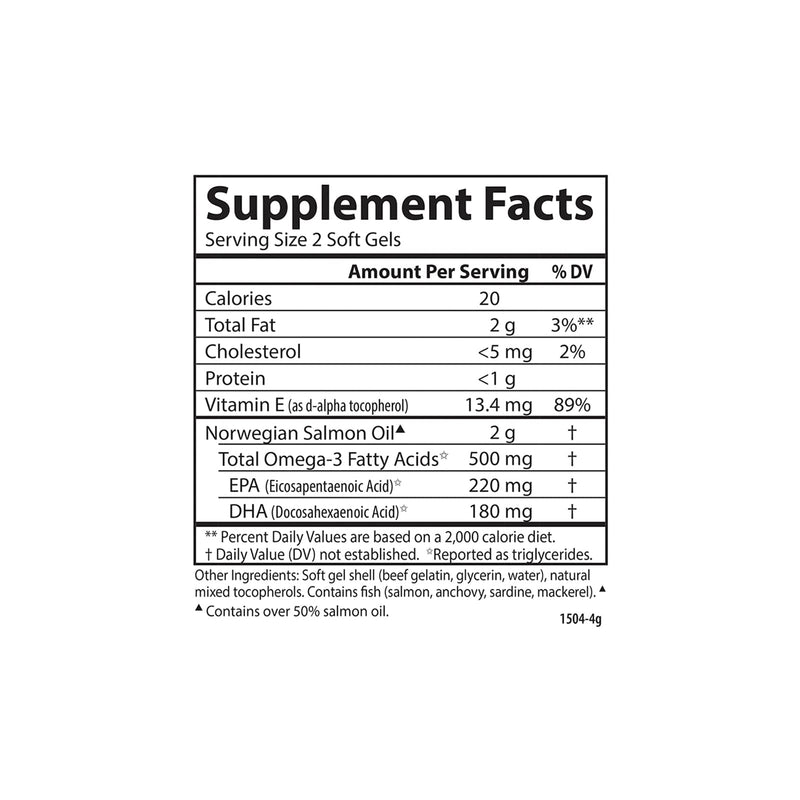 [Australia] - Carlson - Norwegian Salmon Oil, 500 mg Omega-3s, Norwegian Salmon Oil Supplement, Wild Caught Omega 3 Salmon Oil Capsules, Sustainably Sourced, Brain, Heart & Joint Health, 180+50 Softgels 230 Count (Pack of 1) 