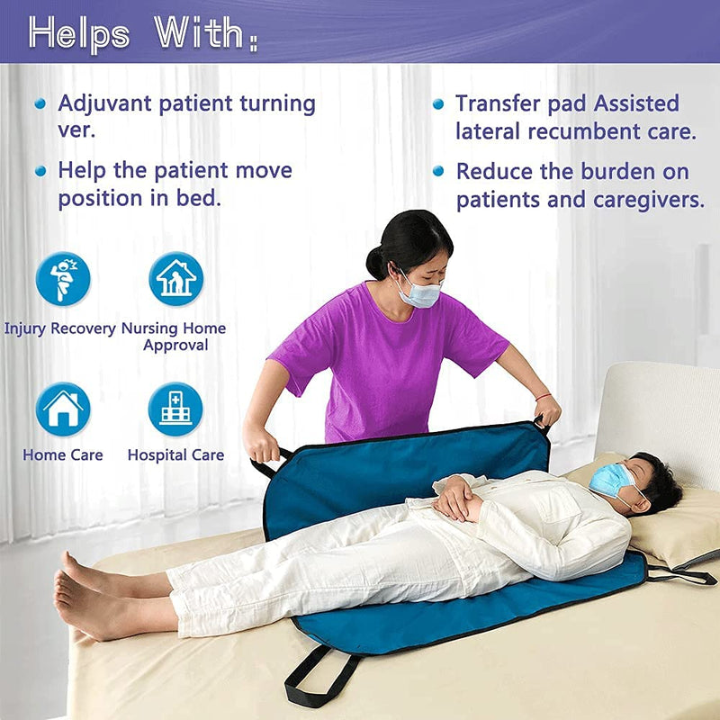 [Australia] - Transfer Board Slide Patient Lift Transfer Belts Lifting Seniors Disabled Positioning Pad Draw Sheet Hospital Bed Pads with Handles for Turning, Lifting & Repositioning (39" X 36") 4 Handle-blue 
