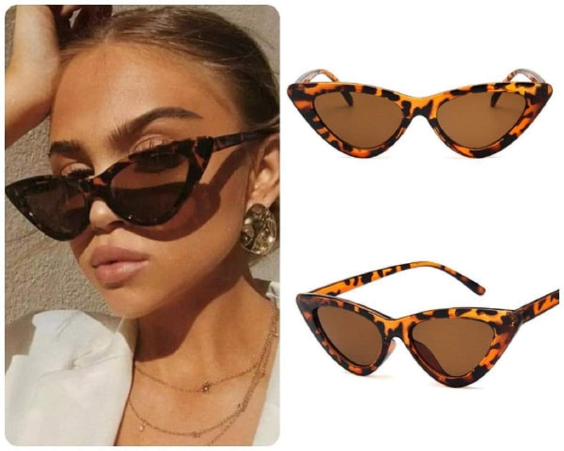 [Australia] - Slim Cat Eye Leopard Sunglasses Women Ladies Retro Vintage Cateye Reflective IBIZA 2020 