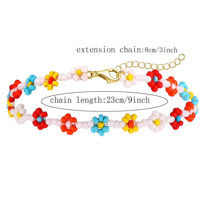 [Australia] - Beaded Anklets for Women Boho Cute Daisy Flower Bead Ankle Bracelets Handmade Waterproof Surfer Anklet Summer Beach Foot Jewelry for Women Teen Girls Colorful flower bead anklet 