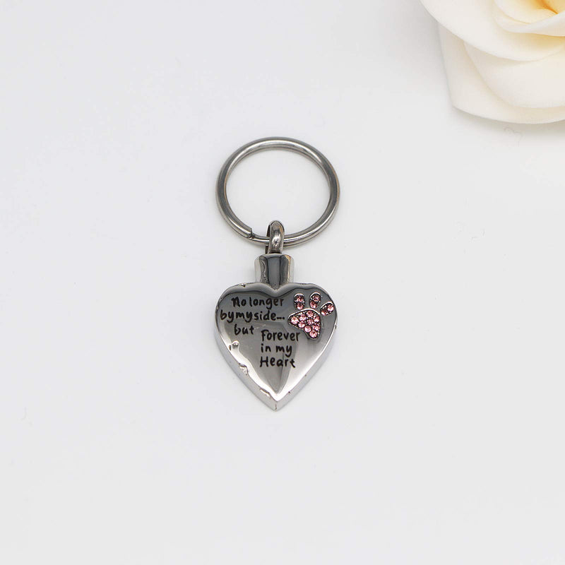 [Australia] - Cremation Jewelry for Ashes No Longer by My Side But Forever in My Heart Stainless Steel Pet Paw Keepsake Pendant Memorial Urn Keychain for Men Women Pink 