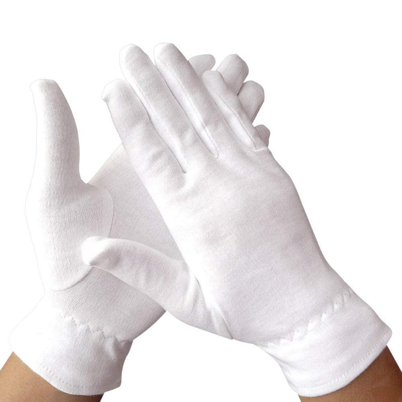 [Australia] - 100% Cotton Gloves for Eczema,10 Pairs White Cotton Moisturizing Gloves Over Night Bedtime | Cosmetic Inspection Premium Cloth Quality | Dry Sensitive Irritated Skin Spa Therapy Secure Wristband 10-Pairs 