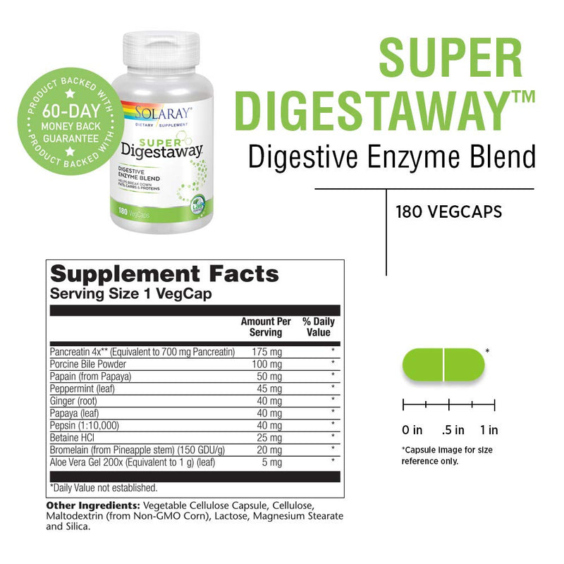 [Australia] - Solaray Super Digestaway Digestive Enzyme Blend | Healthy Digestion & Absorption of Proteins, Fats & Carbohydrates | Lab Verified | 180 VegCaps 