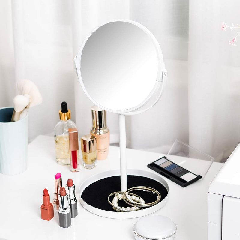 [Australia] - Ettori Makeup Mirror Dual Sided Vanity Mirror, 1X and 5X Magnification, 360 Swivel Round Mirror, No Light, White 