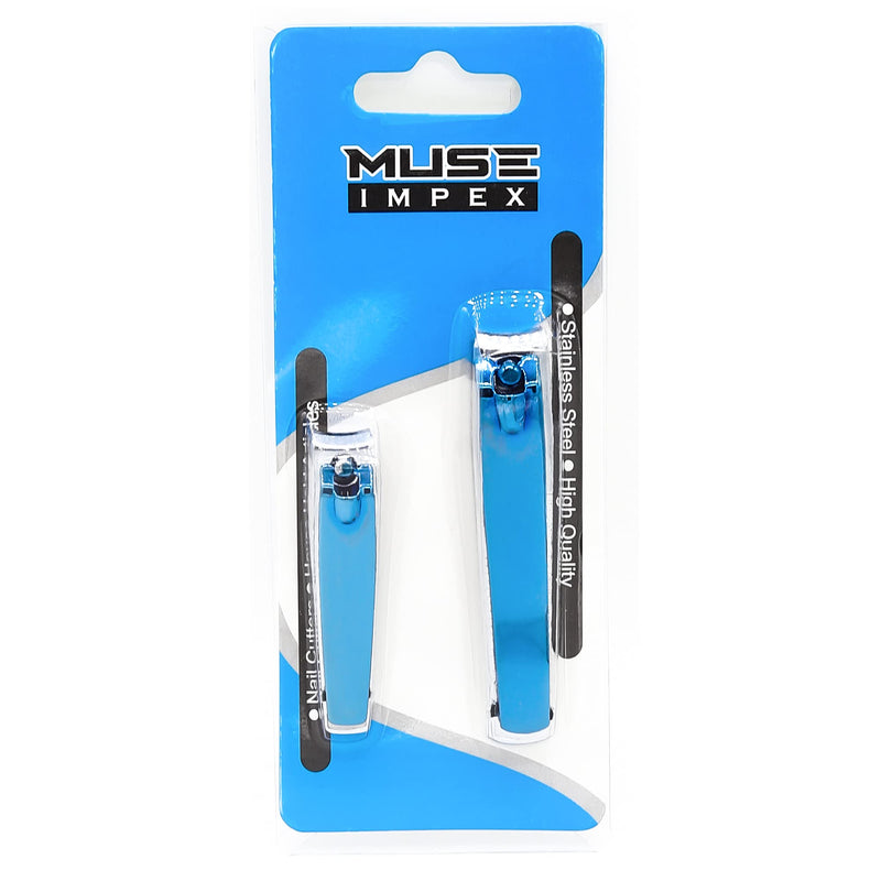 [Australia] - Nail Clippers Nail Cutter 2PCs Set Stainless Steel Fingernails Toenails Clippers for Men Women Sturdy Nail Clipping Kit (Blue) Blue 