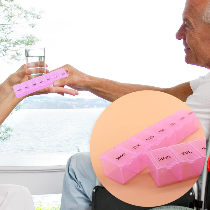 [Australia] - Pill Box Organiser 7 Day One Time a Day Pill Dispenser Storage Case for Medication, Supplements, Vitamins and Cod Liver Oil Pink 