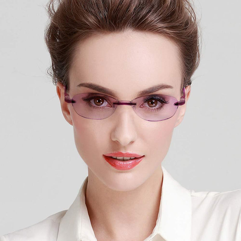 [Australia] - TERAISE Rimless Reading Glasses Fashion Diamond Cut Edge Design Anti-blue Lens Spectacle Readers for Women 1.5X Pink 