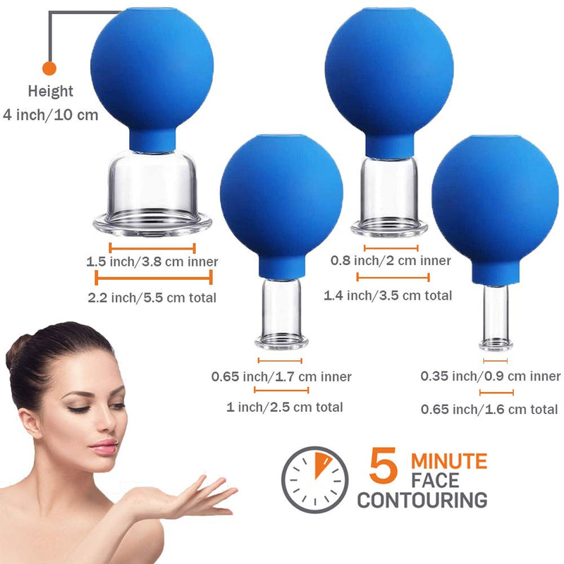 [Australia] - 4 PCS Glass Facial Cupping Set | Silicone Vacuum Suction | Cupping Massage Therapy | A Kit For Anti Cellulite, Anti Wrinkle and Instantly Ageless Skin | For Eyes, Face and Body 