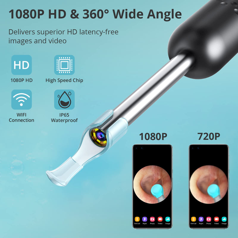 [Australia] - Ear Wax Removal Tool Ear Cleaner Upgrade Camera with 1080P FHD/ 6 LED Lights,Wireless Ear Otoscope for iPhone/IPad/Android Phone,Bebird Premium Ear Cleaner Kits R1 for Kids, Adults & Pets,Black 