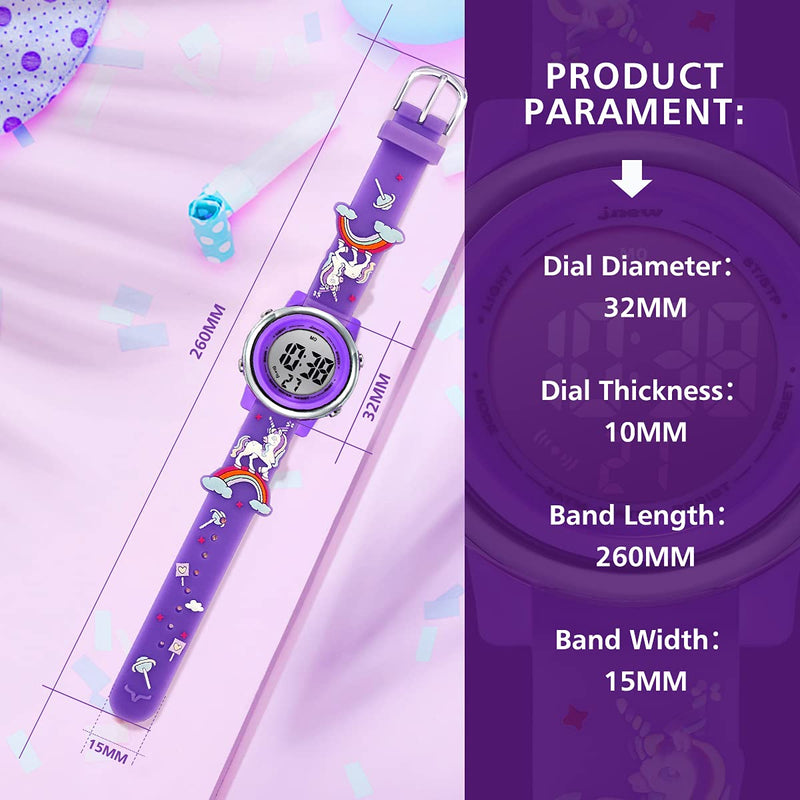 [Australia] - Kids Watches Girls Watch Ages 3-12 Toddler Digital Sports Waterproof 3D Cartoon 7 Color Lights Wrist Watch for Girls Little Child 01-Purple 