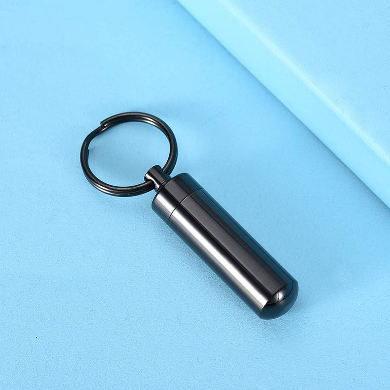 [Australia] - Imrsanl Cremation Jewelry for Ashes Pendant Urn Necklace Cylinder with Glass Vial Keepsake Ashes Memorial Jewelry Black Keychain 