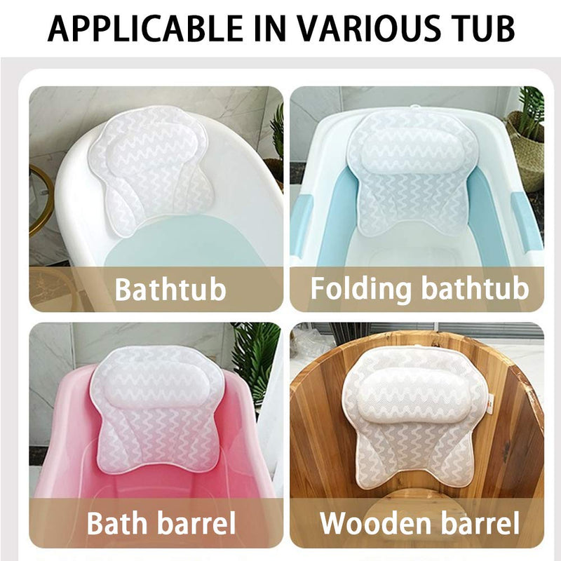 [Australia] - Bath Pillow,Lcogete Bath Pillows for Shower Tub Women Men Neck and Shoulder Support Rest 3D Air Mesh Breathable Bathtub Spa Bathroom Pillow with Power Suction Cups Washable- White 