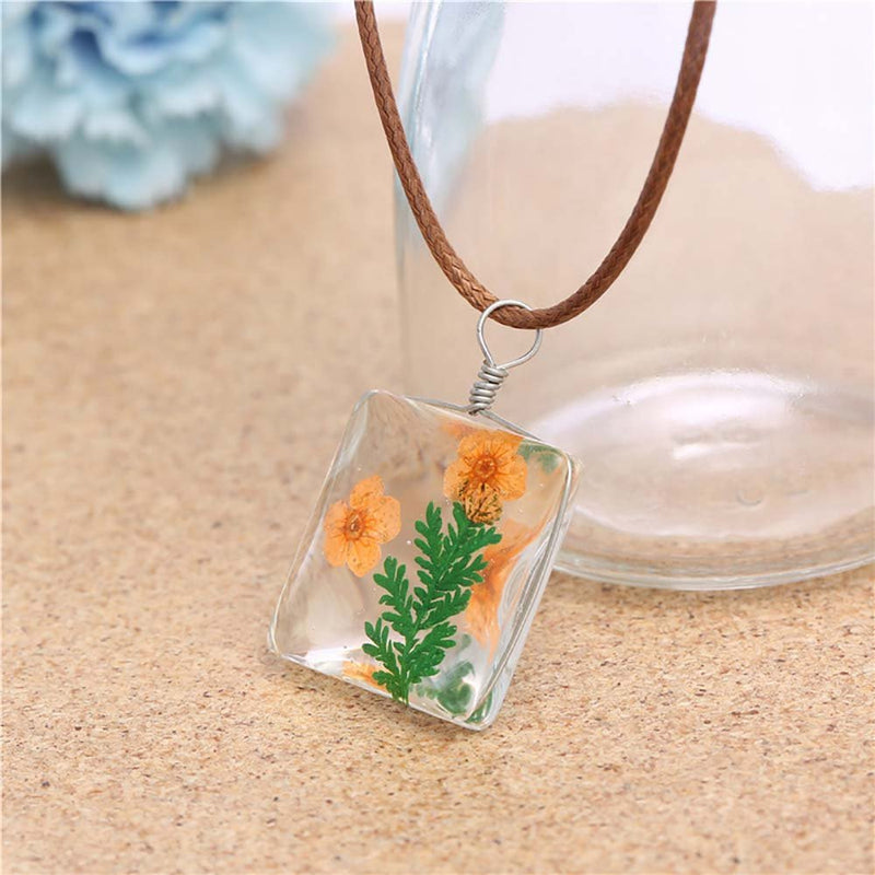 [Australia] - VEINTI+1 Creative Natural Dried Flower with Transparent Glass Surface Women/Girl's Fashion Necklace Square 