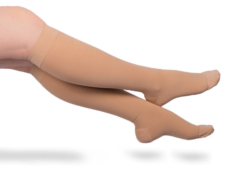 [Australia] - EvoNation Men & Women Knee High 30-40 mmHg Graduated Compression Socks – Extra Firm Pressure Compression Garment Nude Large (1 Pair) 