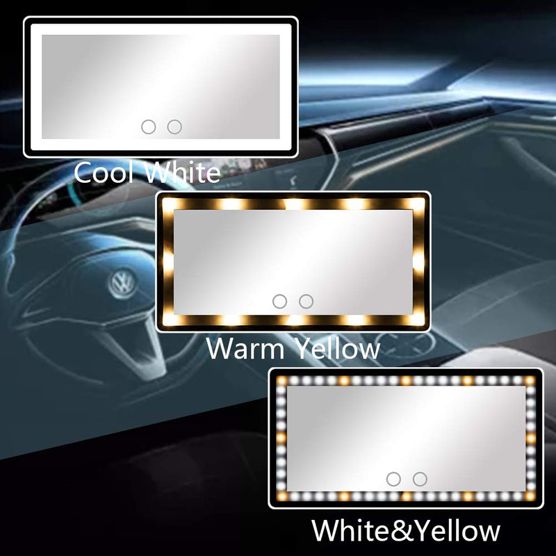 [Australia] - Car Sun Visor Mirror with LED Lights Automobile Makeup Mirror with Lights Cosmetic Mirror Clip on Sun Visor Travel Vanity Mirror Dimming Touch Sensor USB Power Detachable White 