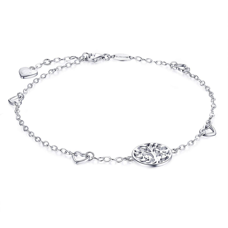 [Australia] - BlingGem Silver Anklet for Women 925 Sterling Silver Tree of Life Ankle Bracelet for Vacation for Women Girls Daughter 10.8 Inches 