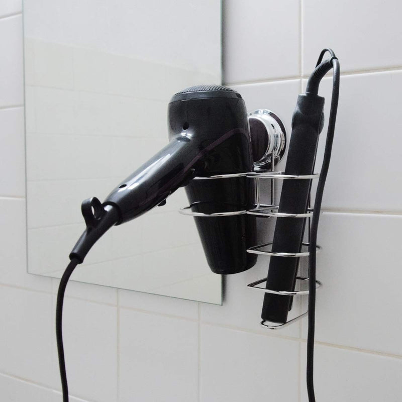 [Australia] - Navaris Hair Dryer and Straightener Holder - No Drill Suction Cup Hairdryer Holder for Wall - Sticks to Mirror, Windows, Glass, Tile - Stainless Steel 