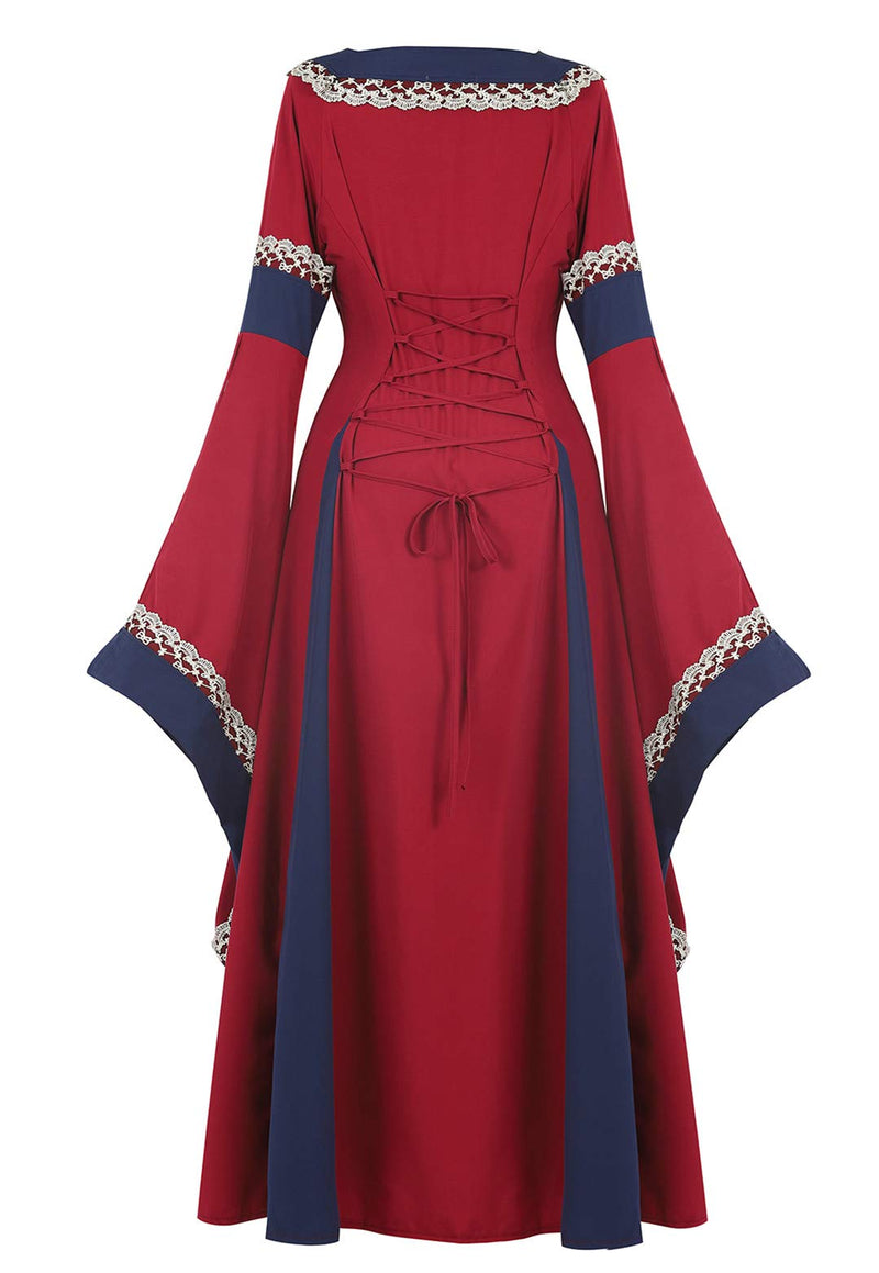 [Australia] - Kranchungel Womens Renaissance Medieval Dress Costume Irish Lace up Over Long Dress Retro Gown Cosplay X-Small Renaissance Dress Wine Red 