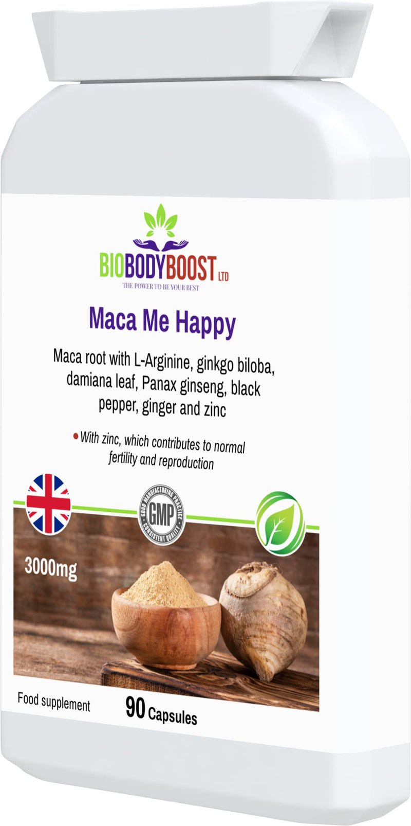 [Australia] - BioBodyBoost Maca Me Happy - Premium Maca Root & Herbal Blend Capsules | 90 Count | Supports Sexual Health, Fertility & Reproduction | Vegan & Vegetarian Friendly 
