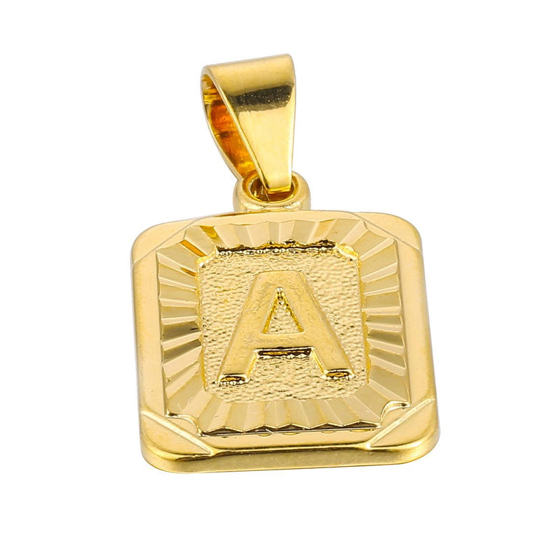 [Australia] - Hermah 26 Gold Plated Square Capital Initial Letter Charm Pendant Necklace for Men Women Box Steel Chain 18-22inch Letter A pendant only 