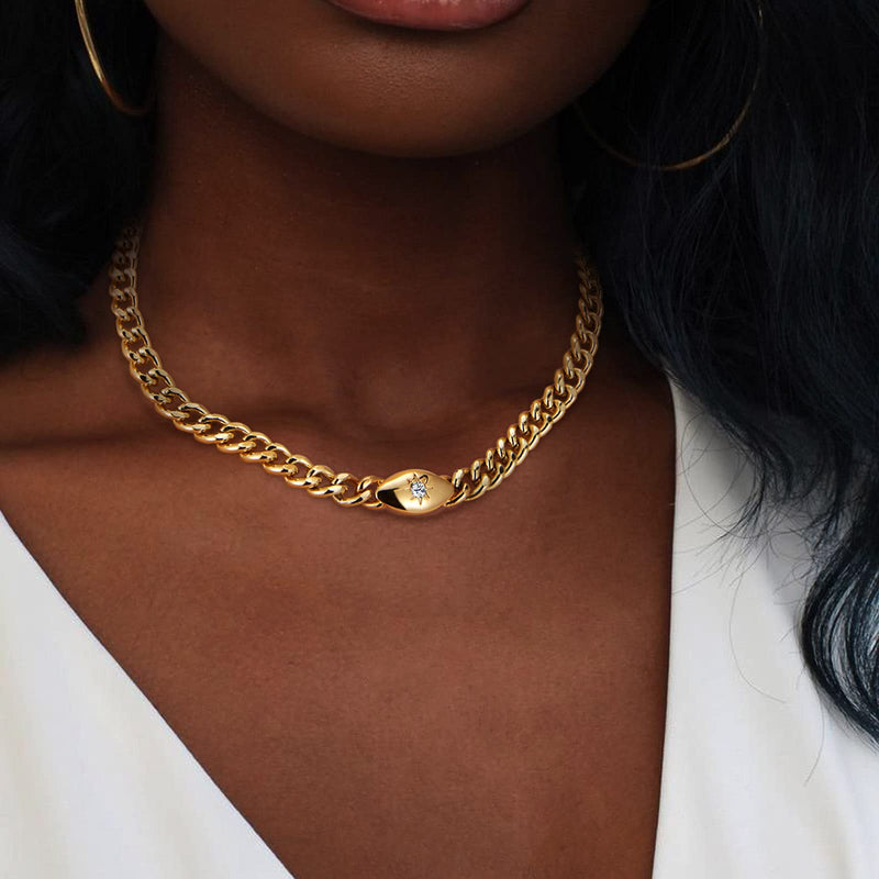 [Australia] - Gold Chunky Chain Necklace for Women: 14K Gold Plated Stainless Steel Diamond Cut Big Thick Hip Hop Jewelry Solid Cuban Link Chains Necklaces 