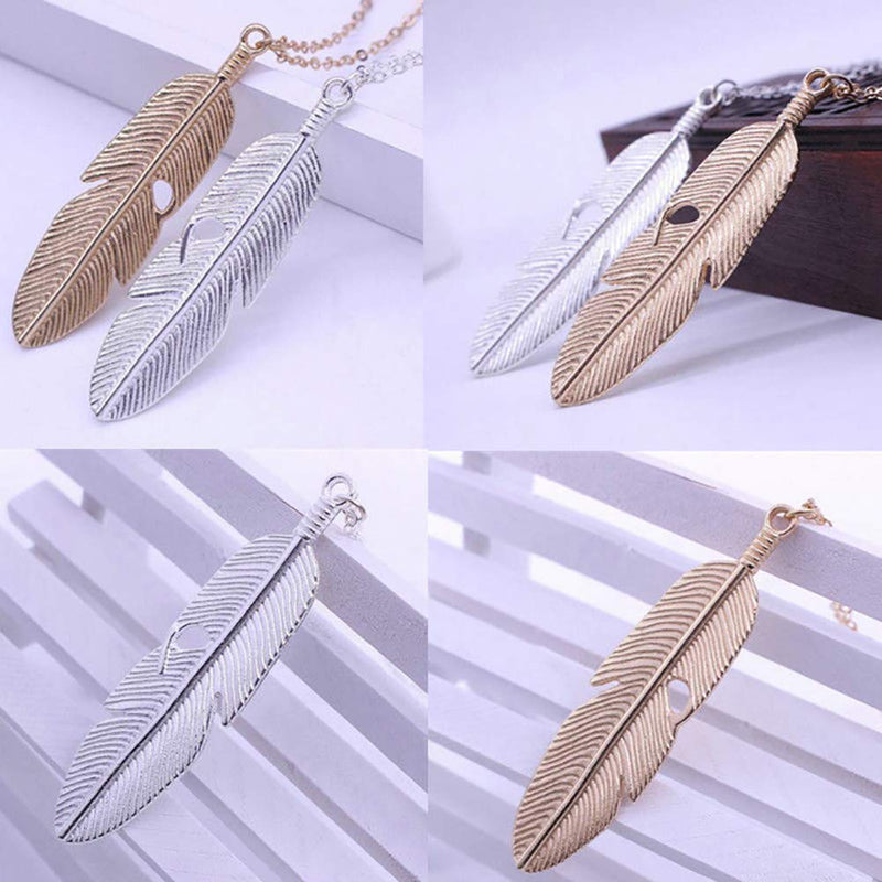 [Australia] - CSIYANJRY99 Long Feather Necklaces for Women Teen Girls Boho Gold Silver Leaf Pendant Sweater Chain Necklace 