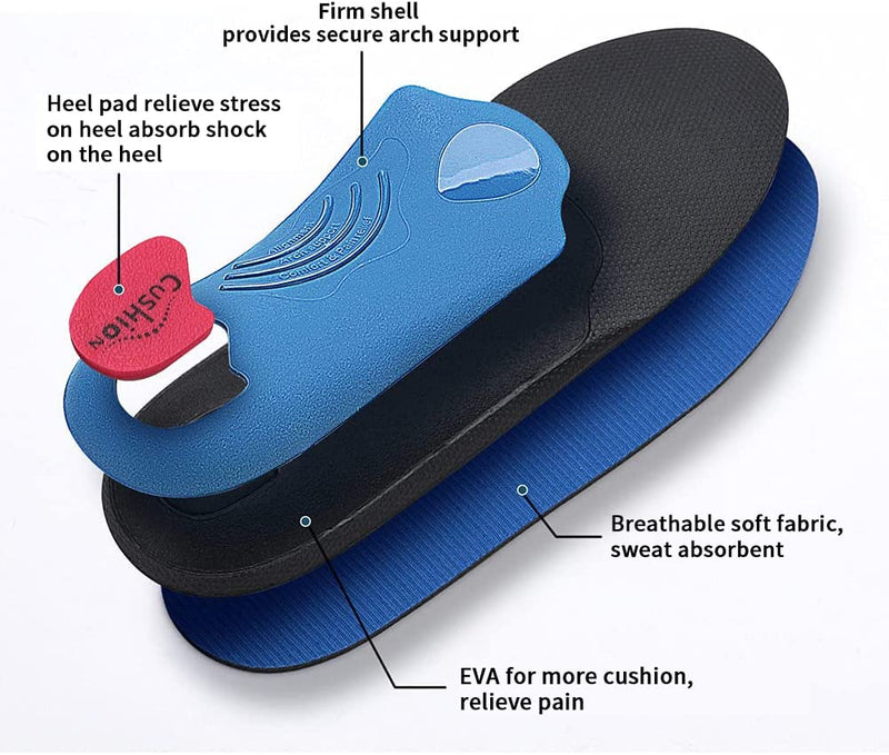 [Australia] - PCSsole Heavy Duty High Arch Support Insoles,210+lbs Orthotic Insoles，Work Boot Shoe Insert for Plantar Fasciitis, Heel Pain, Pronation, Flat Feet, Foot Pain Relief 29cm Mens 10-10 1/2 | Womens 12-12 1/2(11.42")(290MM) Blue 