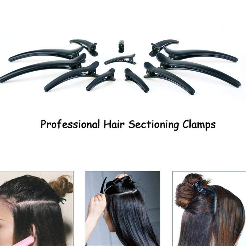 [Australia] - 12pcs Hair Sectioning Clips + 1pcs Antistatic Tail Comb, Hair Clamp Grips for Women Girls Hairdressing Styling Salon Tool (Clips & Comb Set) Black 