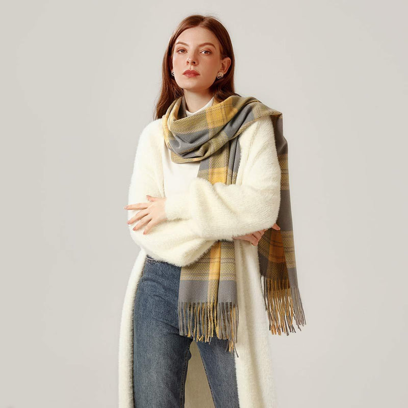 [Australia] - Longwu Women Soft Cashmere Wool Scarf Large Pashminas Shawl and Wrap Warm Stole Blanket Syf06 Yellow 