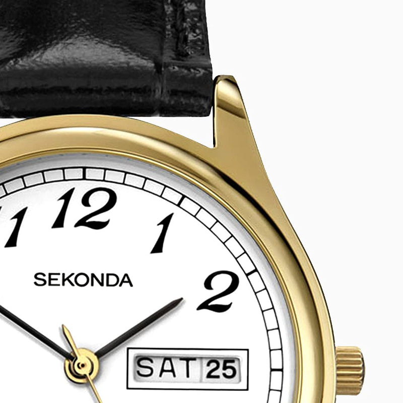 [Australia] - Sekonda Women's Quartz Watch with White Dial Analogue Display and Black Leather Strap 4925.27 