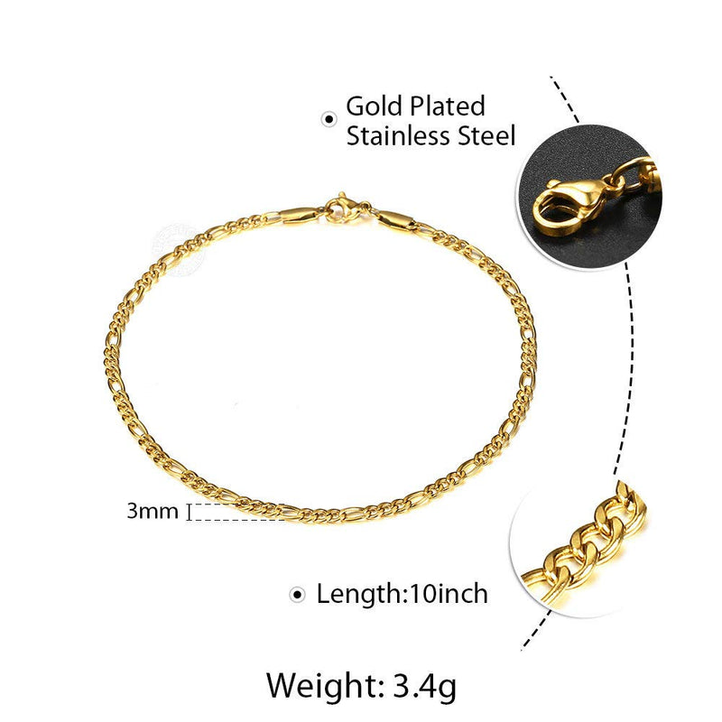 [Australia] - Hermah 2pcs Anklet Set for Women Girls 3mm Stainless Steel Rope Curb Figaro Marinar Chain Anklet Length 10inch 