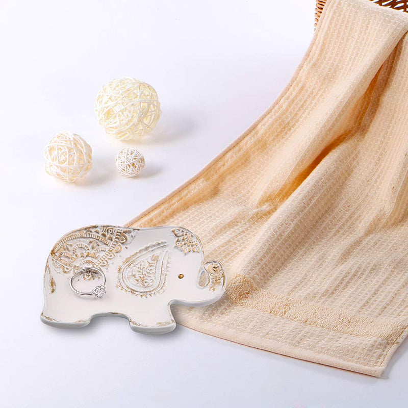[Australia] - Jewelry Tray Elephant Shape Vintage Trinket Ring Earrings Organizer Storage Desk Ornaments Dish Plate Stand Display Decorative Dish Jewelry Holder 3.7 x 2.9 x 0.6inch (White) White 