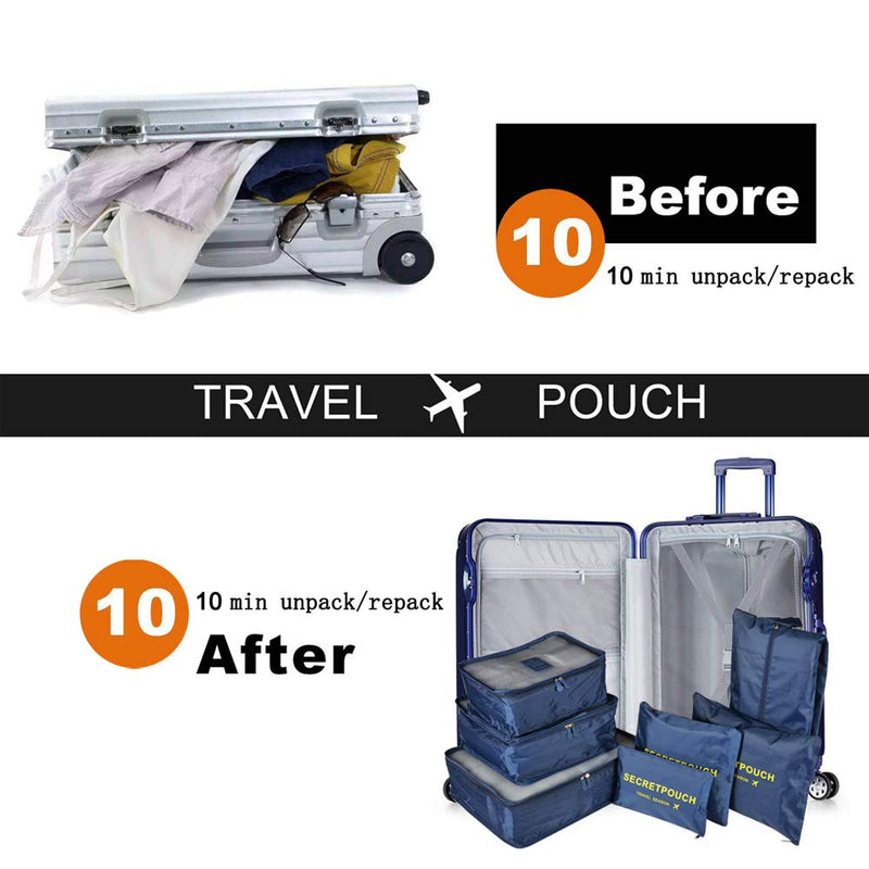 [Australia] - 7PCS Travel Packing Cubes for Suitcases, TOYESS Waterproof Nylon Luggage Organiser Storage Bags Value Set for Backpack, Navy Blue 7pcs-navy Blue 