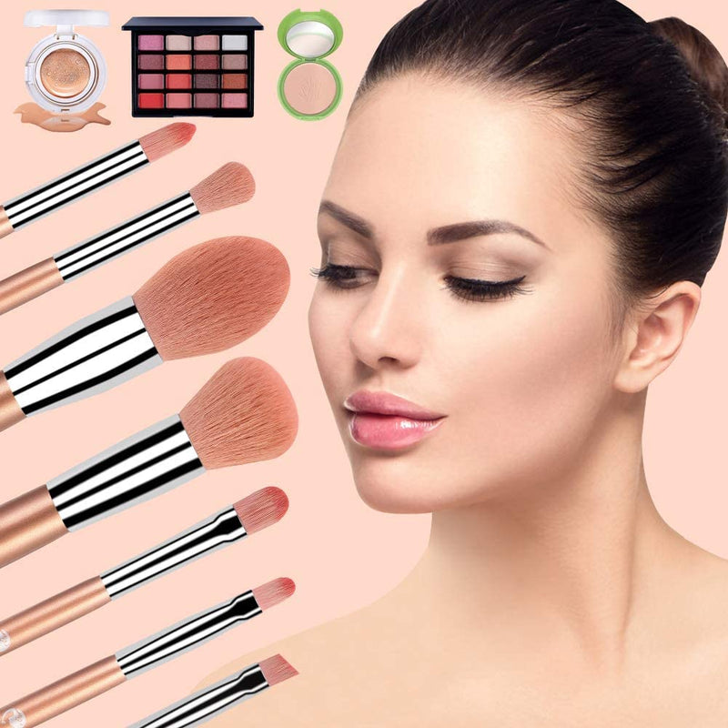 [Australia] - Makeup Brushes Start Makers 7PCS Rose Gold Makeup Brush Set Eyeshadow Concealer Eyebrow Powder Blush Blending Makeup Brushes Set with Face Puff and Gift Box 