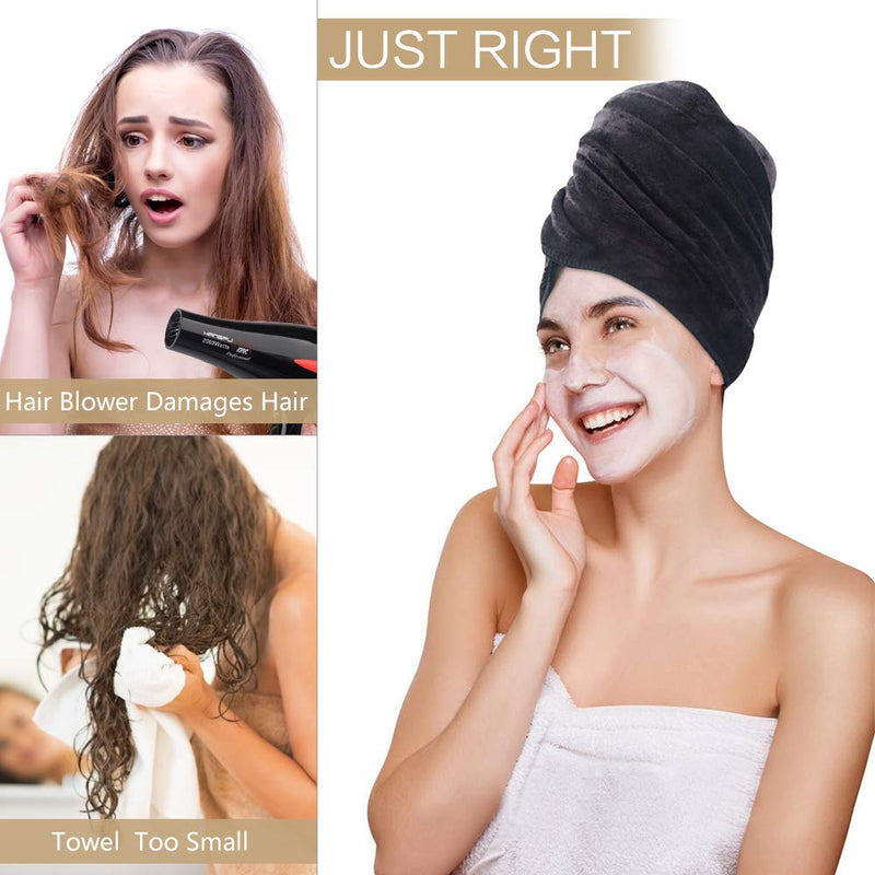 [Australia] - Sunland Microfiber Hair Drying Towel 2 Pack Super Absorbent Quick Dry Magic Hair Turban for Drying Long Hair Soft and Large 20 inch X 40 inch Black 20inchX40inch Blackx2 