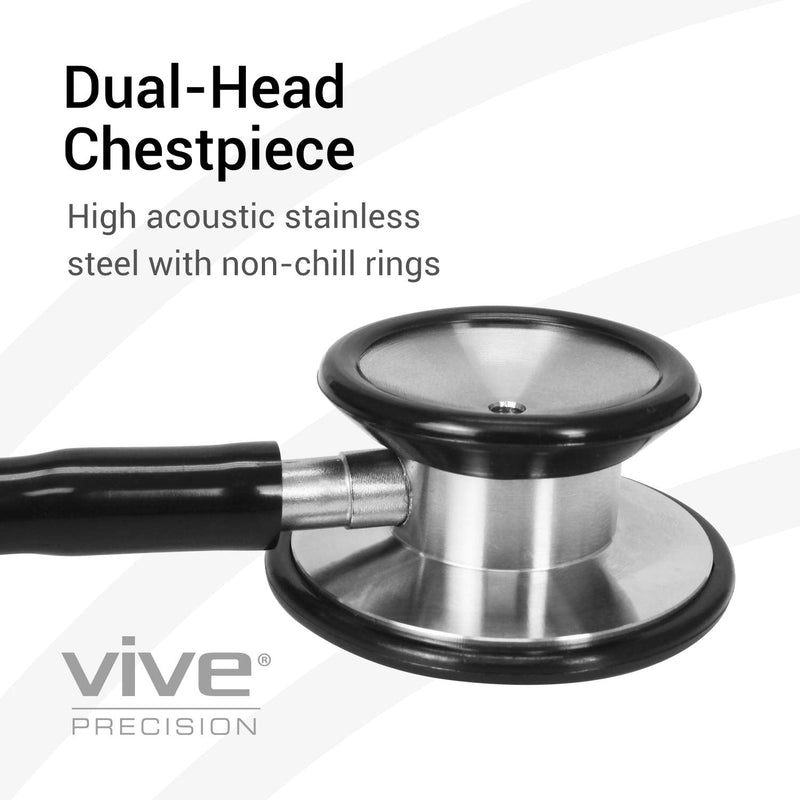 [Australia] - Vive Precision Dualhead Stethoscope - Dual Head Diaphragm Bell for Nurses, ER, Cardiology, Veterinary (Black) Black 