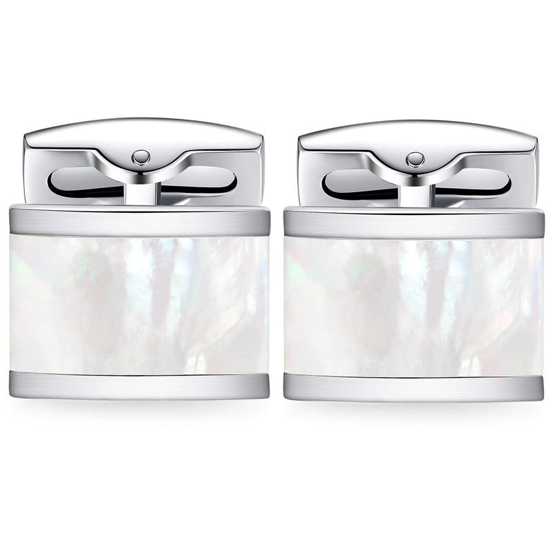 [Australia] - HONEY BEAR Rectangle Cufflinks for Mens Steel Business Wedding Gift White Shell 