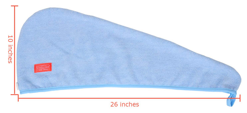 [Australia] - YoulerTex Microfiber Hair Towel Wrap for Women, 2 Pack 10 inch X 26 inch, Super Absorbent Quick Dry Hair Turban for Drying Curly, Long & Thick Hair (Blue) … Blue 