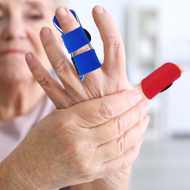 [Australia] - Trigger Finger Splints, 4 PCS Adjustable Fixing Sleeves Fractures Splints for Broken Finger, Pinky Finger, Injured Finger Ideal, Sport Injuries (Red + Green + Blue + Yellow) Red + Green + Blue + Yellow 