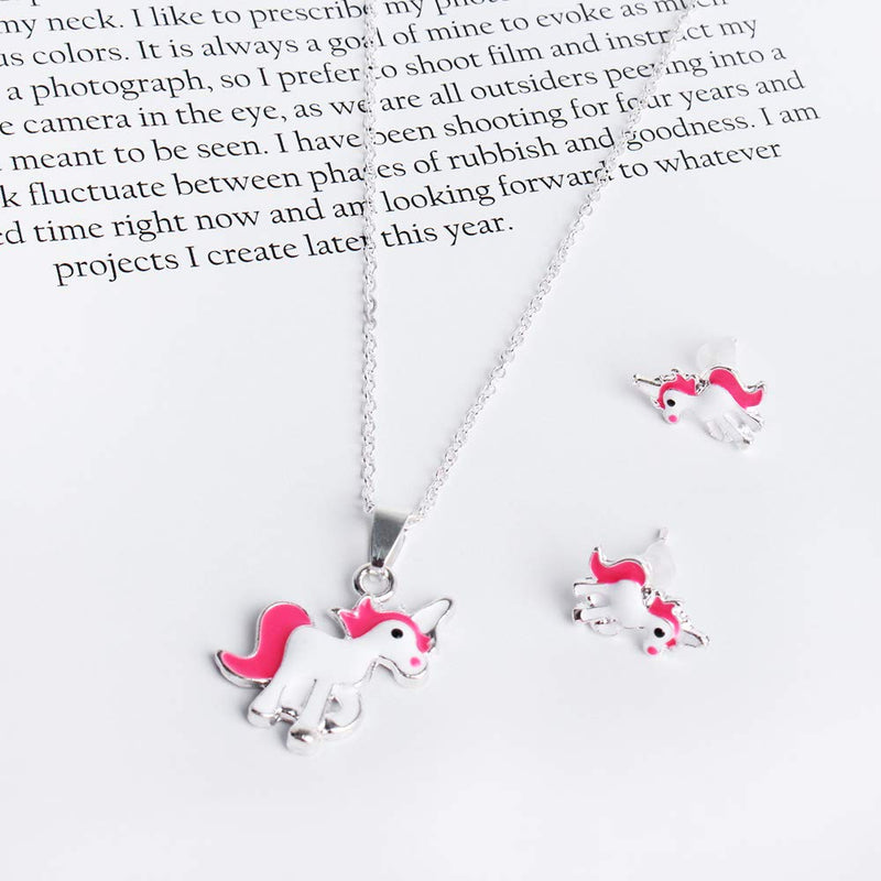 [Australia] - Hicdaw 5 Pcs Set for Unicorn Included Friendship Bracelet Stud Earrings Storage Bag Necklace Pink 